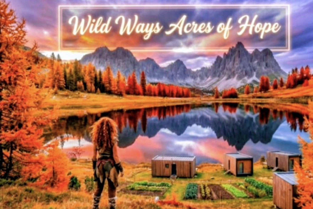 Wild Ways Acres of Hope — autumn mountain landscape with lake reflection, off-grid cabins, and gardens in Western North Carolina